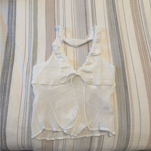 PacSun White Ruffle Tie-Front Halter Tank